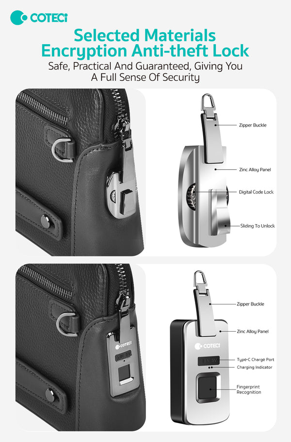 COTECI LUXURY SERIES CLASSIC BUSINESS MEN''S HANDBAG 14070 - حقيبة يد جلد مع قفل رقمي من كوتي