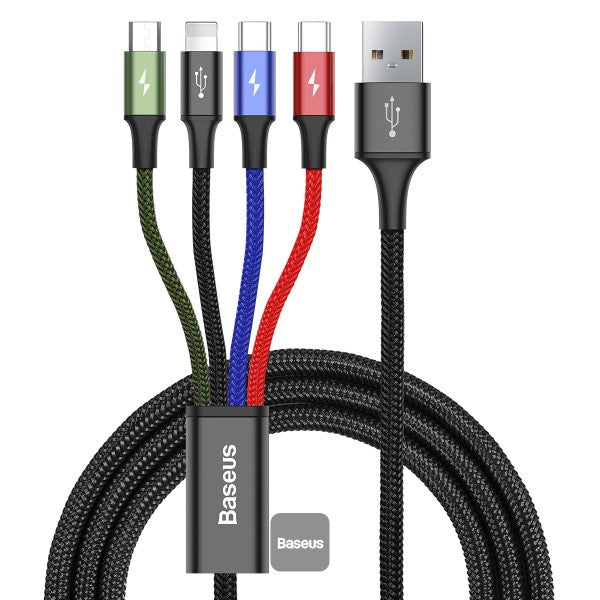 BASEUS EXTREME SPEED SERIES ONE TO FOUR DATA CABLE LIGHTNING+DUAL TYPE-C+MICRO 3.5A 1.2M CA4T1 - كيبل شحن ونقل 4 في 1 من باسيوس