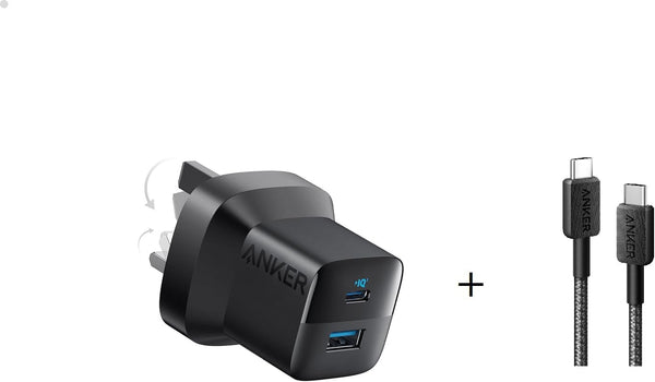 Anker 323 Charger 33W and C to C 3ft Cable Black - شاحن 33 واط مع كيبل تايب سي تايب سي من انكر