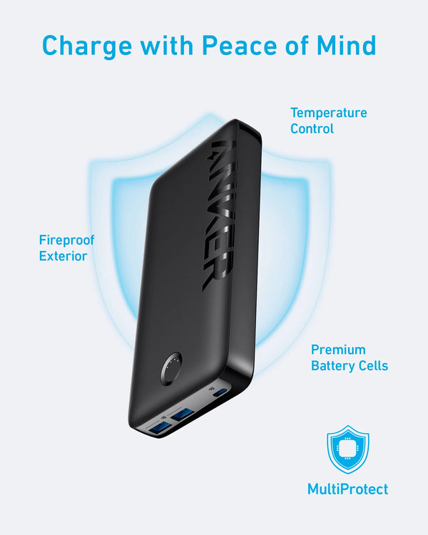 ANKER 335 POWER BANK WITH TWO USB-A PORTS AND ONE TYPE-C PORT 20000 MAH 20W PD - باوربنك 20000 ملي امبير 20 واط من انكر