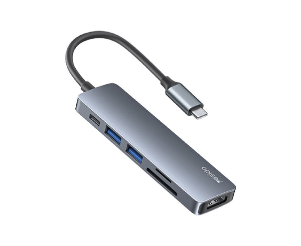 YESIDO 6-in-1 Aluminium Alloy USB-C Multiport Hub Adapter with 4K HB11 - توصالة تايب سي متعددة الاستخدامات 6 في 1 من يوسيدو