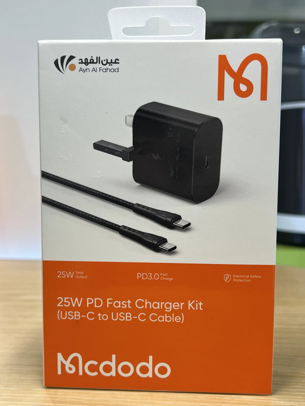 MCDODO 25W PD FAST CHARGER KIT USB-C TO USB-C CABLE CH-613 - شاحن تايب سي 25 واط مع كيبل تايب سي تايب سي من مكدودو