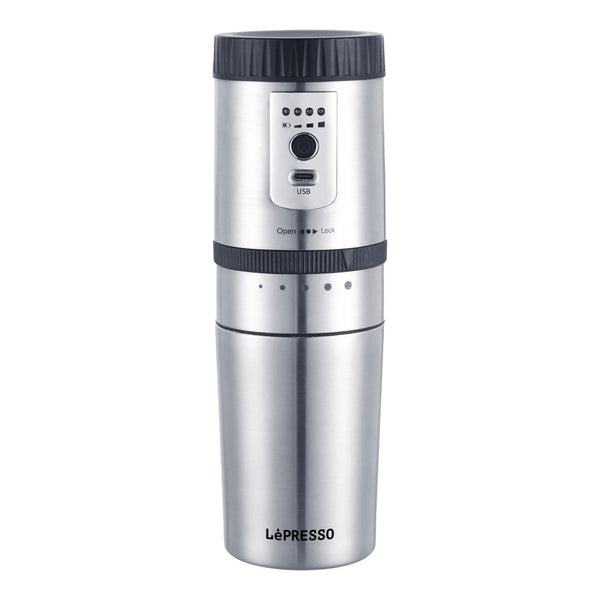 Lepresso Portable Mini Grinding and Coffee Maker With Stainless Steel Mug - ماكنة تحضير وطحن القهوة الصغيرة المحمولة مع كوب من الفولاذ المقاوم للصدأ من ليبريسو