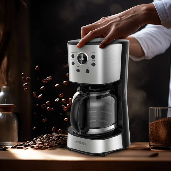LePresso Digital Drip Coffee Machine with Smart Functions 1.5L 900W - ماكنة تحضير القهوة بالتنقيط مع ابريق زجاجي 1.5 لتر وشاشة رقمية من ليبريسو