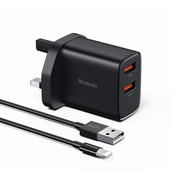MCDODO 12W 2U WALL CHARGER KIT CABLE FOR LIGHTNING CH-479 - شاحن 12 واط مع كيبل لايتننغ من مكدودو