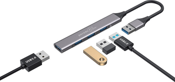 Porodo Blue 4 in1 USB-A Hub to 1 x USB-A 3.0 5Gbps and 3 x USB-A 2.0 480Mbps - توصالة يو اس بي 4 في 1 من بورودو
