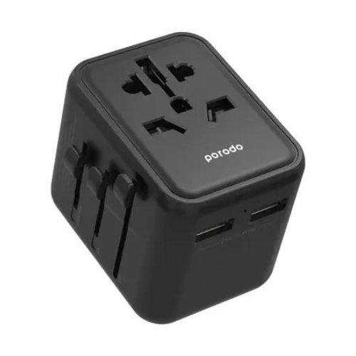 Porodo Dual USB-A Universal Travel Adapter 2.4A - شاحن عالمي للسفر من بورودو