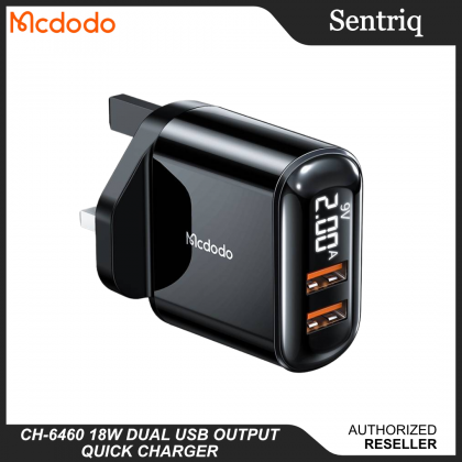 MCDODO DUAL USB OUTPUT QUICK CHARGER 18W 6460 - شاحن 18 واط مع شاشة رقمية من مكدودو