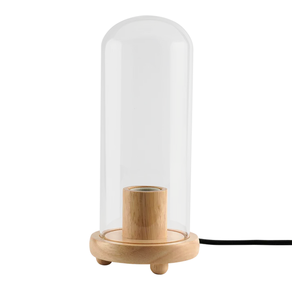 MOMAX WOODEN LAMP STAND WITH GLASS COVER DOME - قاعدة لمبة خشبية صلبة بغطاء زجاجي (أسطواني)